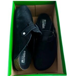 White Mountain Footbeds Suede Leather Faux Shearling Lined Mules Clogs NEW